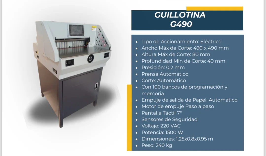 Guillotina G490 — Guillotina de papel para la industria gráfica. Kethal Business, Lima, Perú